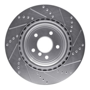 Jaguar XF Brake Rotor (1) - Rear Left - R1 Concepts - Drilled & Slotted - Silver - `16-`24